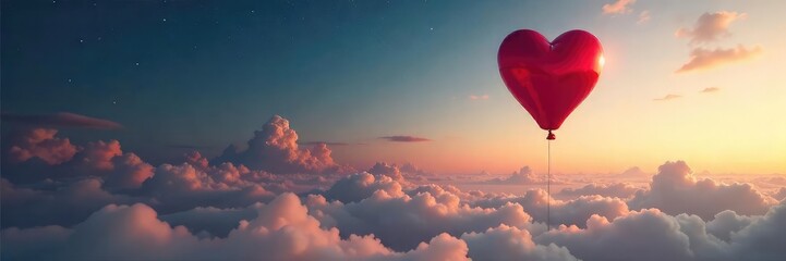 Fototapeta premium Lonely Heart Balloon Floating Away A Search for Love and Companionship