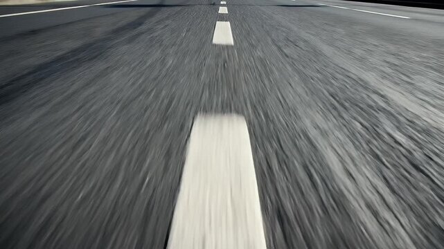 Driving down the road fast motion white lines asphalt highway transportation.