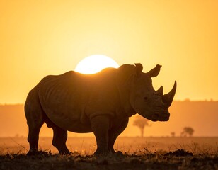Fototapeta premium A silhouette of a rhinoceros against a vibrant sunset