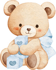 Watercolor Adorable Baby Teddy Bear