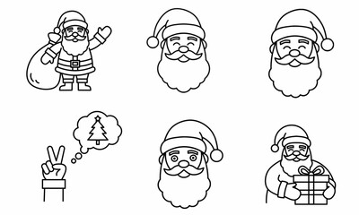 Christmas santa line icons set 