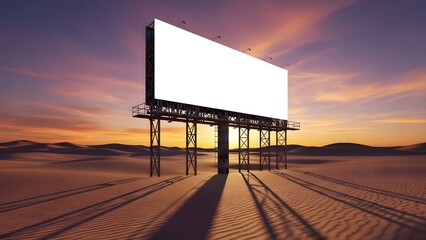 Empty billboard against a dramatic sunset sky with a long open road ahead