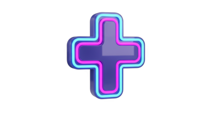 Neon Pink and Blue Plus Sign Symbol on a Background Keywords: plus, sign, symbol, neon, light, glow, pink, blue, purple, vibrant, bright, modern, graphic
