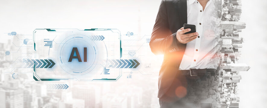 Concept of advanced Artificial Intelligence technology. A futuristic heads-up display shows the core system processing data, representing machine learning and complex analysis. Fermion - Powered by Adobe