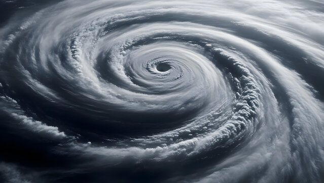 Aerial View of Massive Dark Spiral Storm Cloud Vortex Hurricane Concept