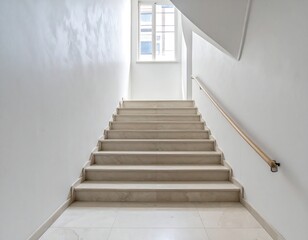Fototapeta premium Ascending staircase leading to a window, illuminated by natural light