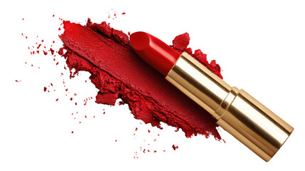 red lipstick with Red splash of makeup paint and ink grunge texture vector illustration on white paper