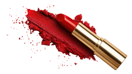 red lipstick with Red splash of makeup paint and ink grunge texture vector illustration on white paper