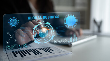 Global business partnerships and international trade concept. A dashboard for worldwide market analytics, data visualization, and company strategy. Motif