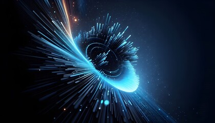Futuristic spiral energy field with blue light beams converging in cosmic space. AI Generated, Generative AI