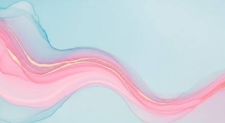 Abstract fluid art background with pink blue and gold waves