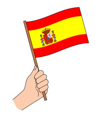 スペインの国旗を手に持って応援しているイラスト