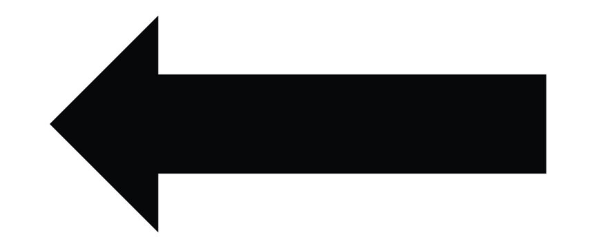 Black long thick arrow icon. Abstract arrow icon pointing to the left side. Vector long arrow isolated on white background.