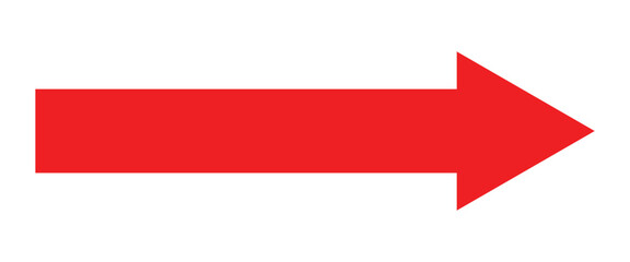 Red directional arrow pointing to the right isolated on white background. Vector red long arrow icon. Thin long arrow vector icon. A solid long arrow