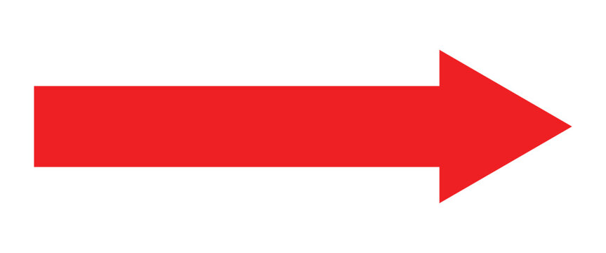 Red directional arrow pointing to the right isolated on white background. Vector red long arrow icon. Thin long arrow vector icon. A solid long arrow