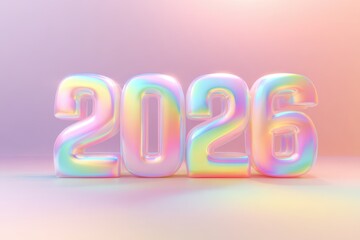 Holographic Number 2026 Displayed Against Pastel Gradient Background