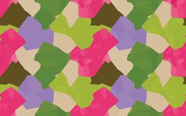 A vibrant seamless pattern featuring irregular brushstrokes in a cheerful palette of pink, green, and beige hues