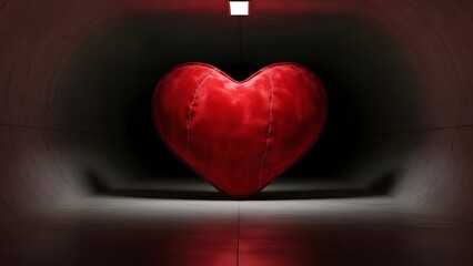 Dramatic still life of a glowing red heart isolated in a dark mysterious setting