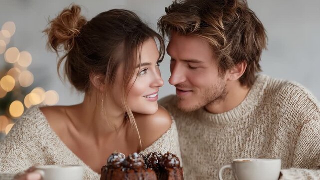 Christmas Couple's Sweet Home Coffee and Cake Moment