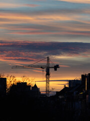Crane in the Sunset of Duesseldorf Germany in November 2025 - City Developement. High quality photo