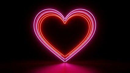 Bright neon heart shape glowing in the dark with vibrant pink and orange hues