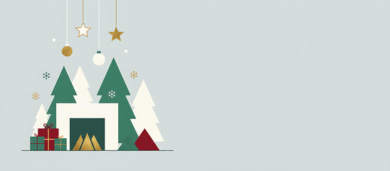 Minimalist Christmas Trees with Cozy Fireplace