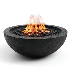 Elegant fire pit with flames and charcoal, perfect for outdoor gatherings.