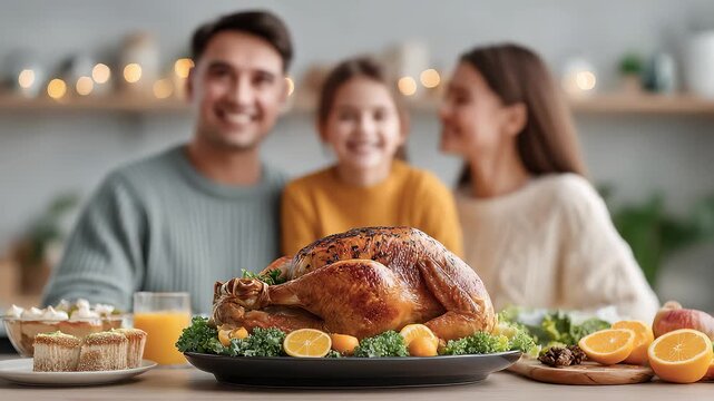 Warm Family Sharing a Christmas Turkey Feast