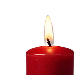 red burning candle, glowing candle flame isolated on white transparent background png