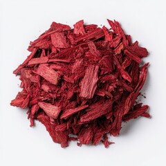 Vibrant red wood chips, perfect for landscaping and decoration.