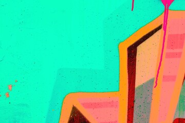 Bold geometric shapes in bright aqua,pink, yellow with street art graffiti style. Retro 80s, vibrant colors, urban texture. Posters, wall art, modern 90s, Y2K creative banner.