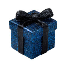 Elegant Small Blue Sparkly Gift Box with Black Ribbon for Celebrations and Special Occasions
