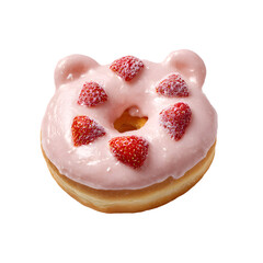 Delicious Strawberry Bear Donut on White Background for Food Lovers