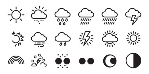 Weather icon set. sun rain cloud moon lightning rainbow vector symbols collection for web and mobile design
