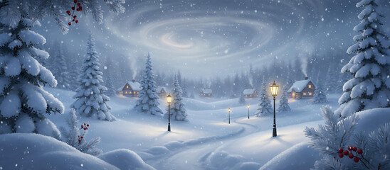 Mystical Winter Night with Snow Covered Trees
