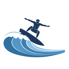 Fototapeta premium Minimalist Vector Man Surfing Waves