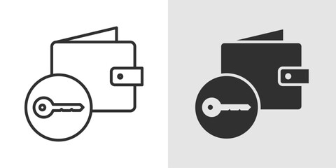 Wallet Key Icon showing a simple wallet combined with a key symbol, representing secure access, wallet protection, and financial security.