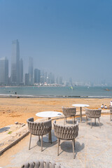 Tables and chairs as a lounge zone in the coastline of Qingdao, China