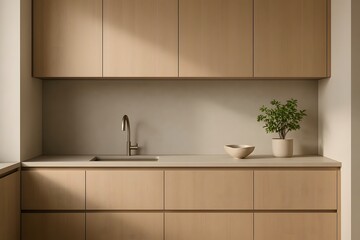 Fototapeta premium Modern Minimal Kitchen Interior for Home Design and Real Estate Branding