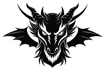 dragon head silhouette line art vector illustration with a white background