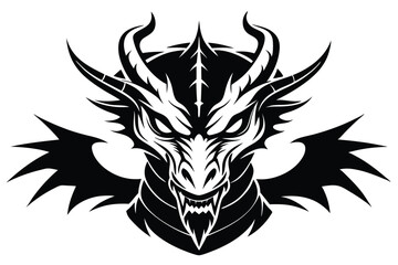 dragon head silhouette line art vector illustration with a white background