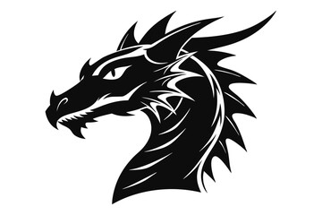 dragon head silhouette line art vector illustration with a white background
