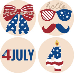 Obraz premium Patriotic Round Welcome Sign Bundle SVG, Laser Cut Files Glowforge, Front Door Hanger, Frame Wreath, Coquette Eyeglasses Shades Mustache