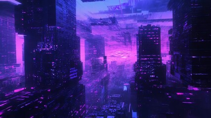 Futuristic cyberpunk city abstract digital technology dark night
