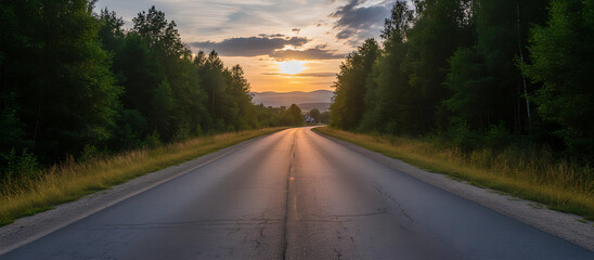 Winding Road Through Forest at Golden Hour