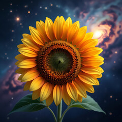 Sunflower on a bright blue background in a summer garden
