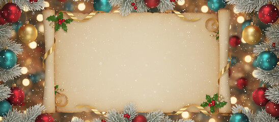 Vintage Scroll with Festive Christmas Garland