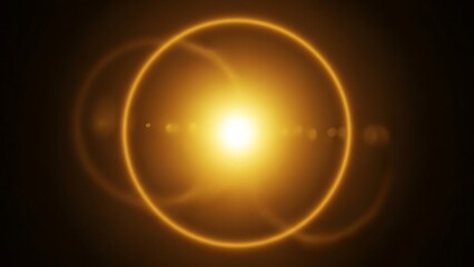 Intense yellow sun flare surrounded by concentric glowing light rings dark background