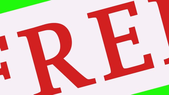 Animation of the word 'gratis' (free) moving inward on a green background