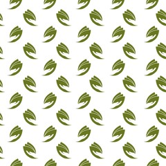Hand and leaf seamless pattern isolated on white background
